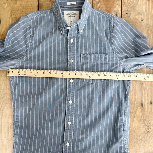 Abercrombie & Fitch Mens Muscle Shirt Button Down Moose Pinstripe M Blue - Picture 8 of 8